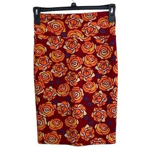 LulaRoe CASSIE Red & Orange Floral Pencil Skirt Size XS